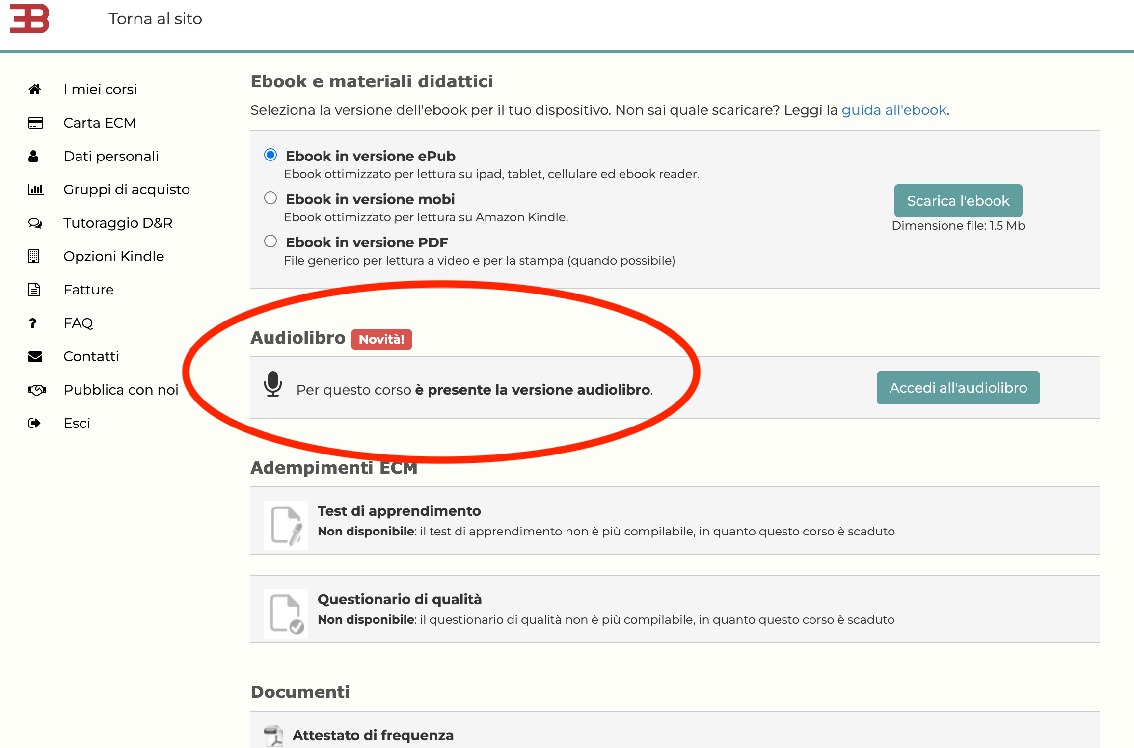 Area riservata di ebookecm - sezione audiolibro